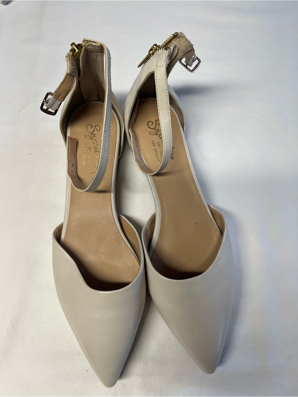 Nordstrom Cream Pointed Toe Ankle Strap Flats